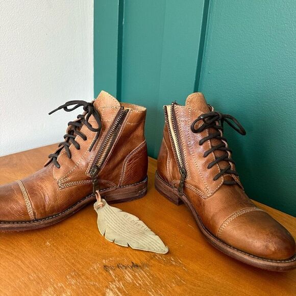 Bed|Stu Women’s Bonnie II Vegetable Tan Leather Lace Up Combat Ankle Boot - Picture 6 of 13